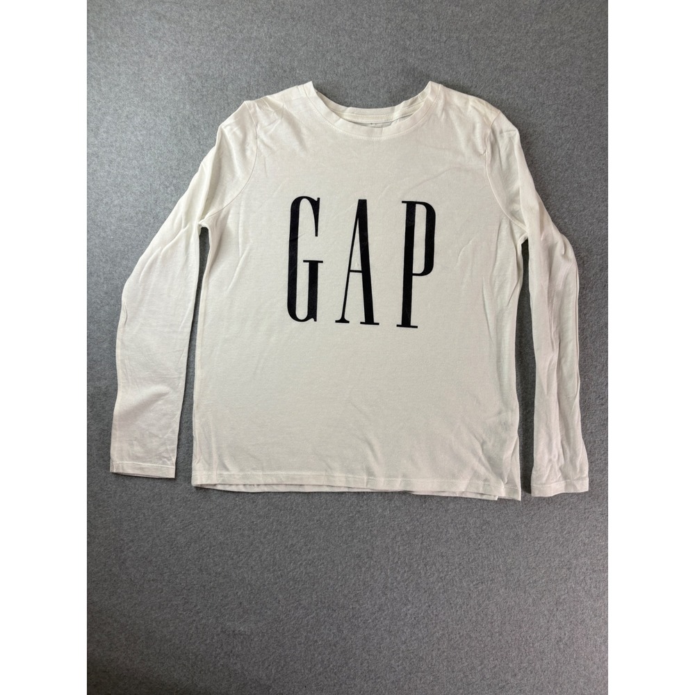 GAP Boys Long Sleeve Graphic Logo T-Shirt White Cotton Crewneck‎ Size M 31342W